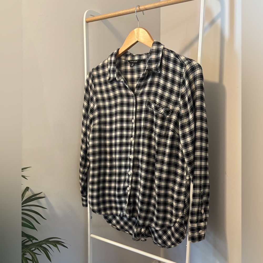 Lucky Brand Black and White Checkered Flannel Button-Down Shirt - Picture 3 of 9